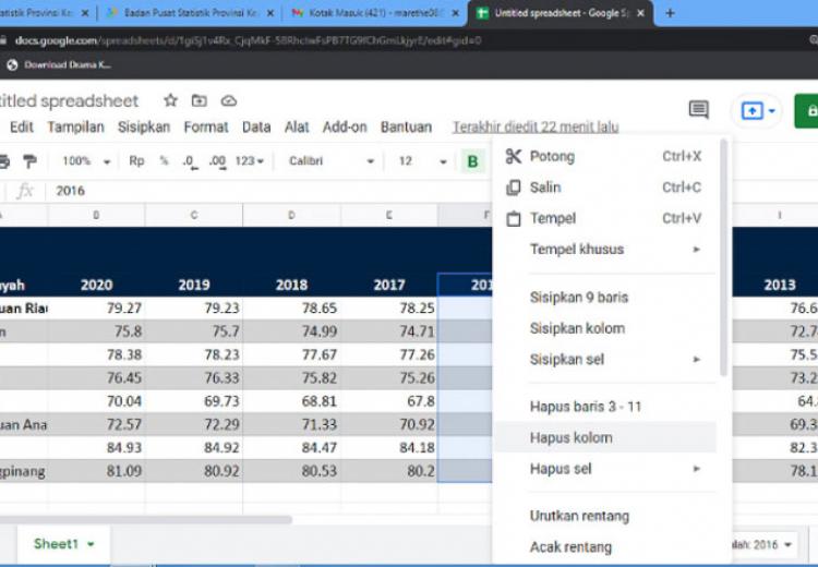 Resep data ini mengambil data terbuka soal Indeks Pembangunan Manusia (IPM)di Provinsi Kepulauan Riau pada rentang 2010-2020 di masing-masing kabupaten/kota. Tujuannya, mengetahui apakah nilai IPM mengalami peningkatan atau tidak setiap tahunnya. 